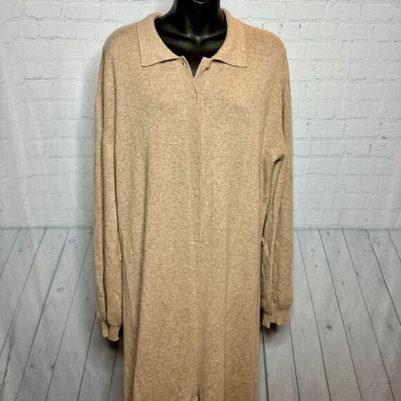 NEW Nordstrom tan cashmere knit straight leg jumpsuit size large luxurious - Picture 4 of 11